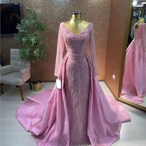 BRAND NEW Custom Modest Pink Couture Overskirt Gown